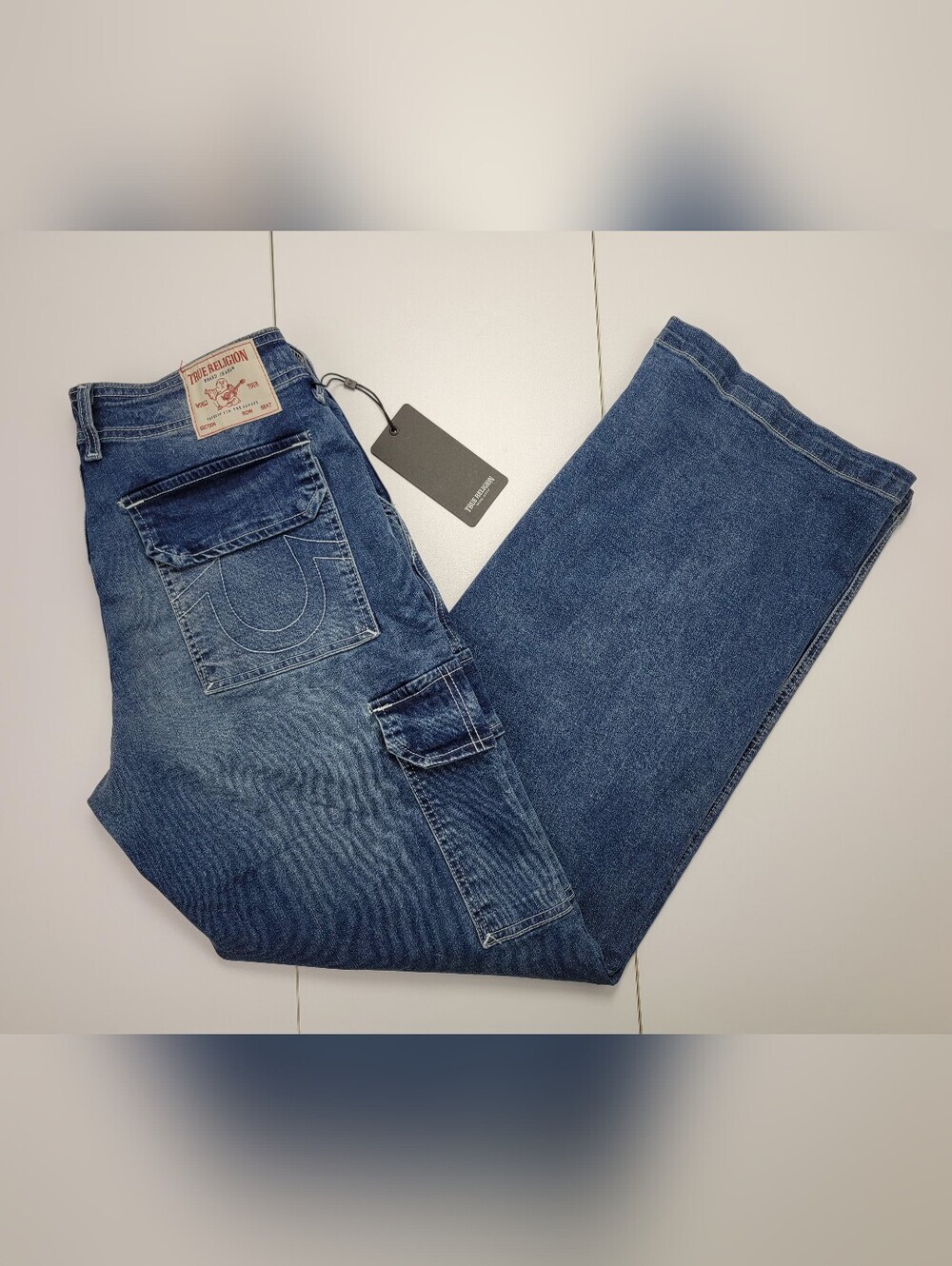 True Religion Women's Cargo Denim Pants Medium Wash Style 600125 Size 28 New